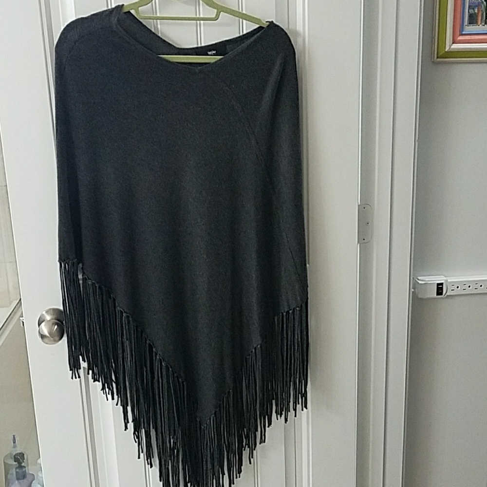 Grey fringed poncho small/medium size